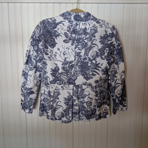 LOFT blue & white toile floral one-button blazer size 10 - Picture 3 of 9